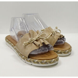 Andre Assous Beige Suede Bow Sandals, Espadrille look but solid sole, size 8